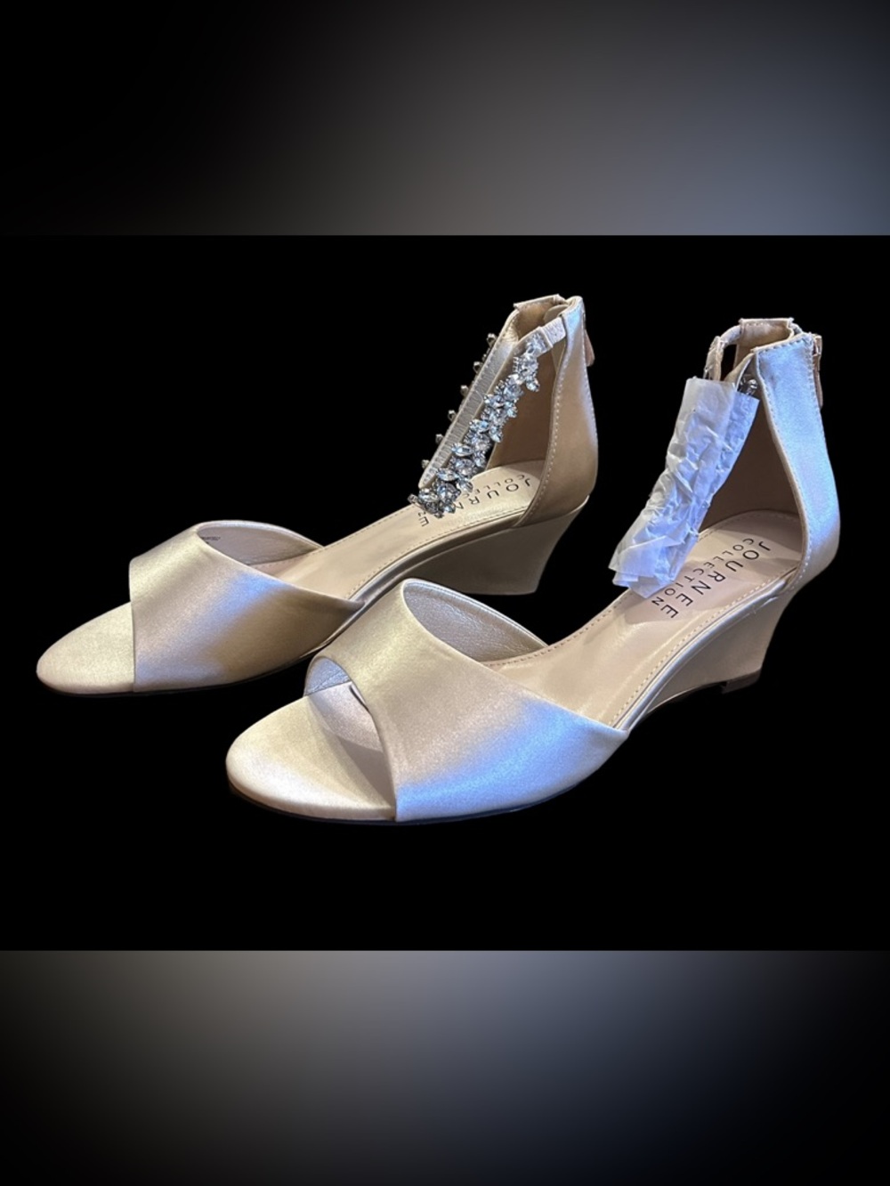 Journee Collection Womens Connor Back Heel Zip Gemstone Ankle Strap Wedge Sandal